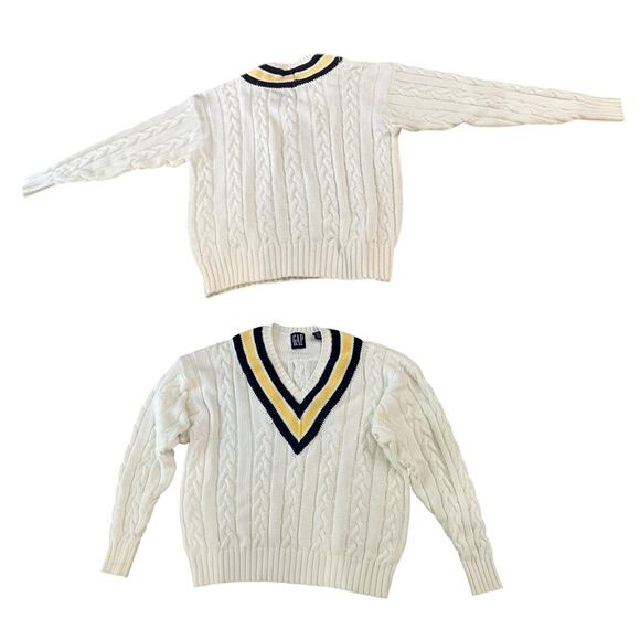 Vintage GAP White Cable Knit Cricket Sweater Preppy Tennis Sweater / Large - - Picture 3 of 5